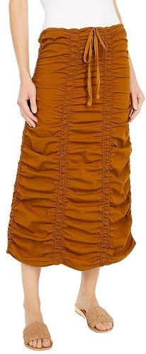 Stretch Poplin Double Shirred Panel Skirt (Walnut) Women's Skirt