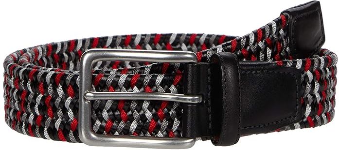 35 mm Italian Woven Leather Rayon Stretch (Black/Grey/Red) Men's Belts