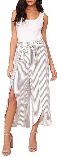 Yarn-Dye Rayon Stripe Faux Wrap Pants (Ivory) Women's Casual Pants