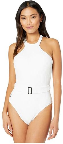 Ribbed Solids High Neck Belted Mio One-Piece (White) Women's Swimsuits One Piece