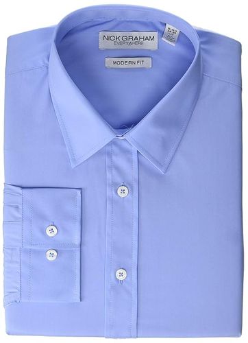 Solid CVC Dress Shirt (Light Blue) Men's Clothing