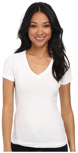 S/S Mid V (White) Women's Short Sleeve Pullover