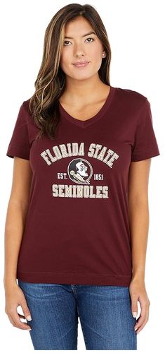 Florida State Seminoles University 2.0 V-Neck T-Shirt (Maroon) Women's Clothing