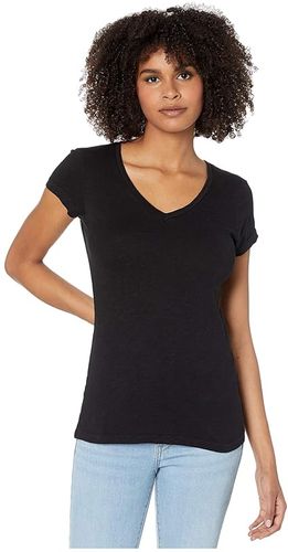 Fitted V-Neck Tee in Slubbed Jersey (Black) Women's Clothing