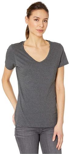 Organic Cotton Featherweight V-Neck Tee (Charcoal Heather) Women's Clothing