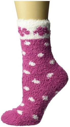 Flower Dot Gripper Sock (Carmine) Women's Crew Cut Socks Shoes