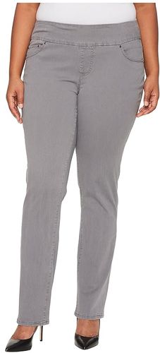 Plus Size Peri Pull-On Straight Leg Pants in Bay Twill (Grey Streak) Women's Clothing