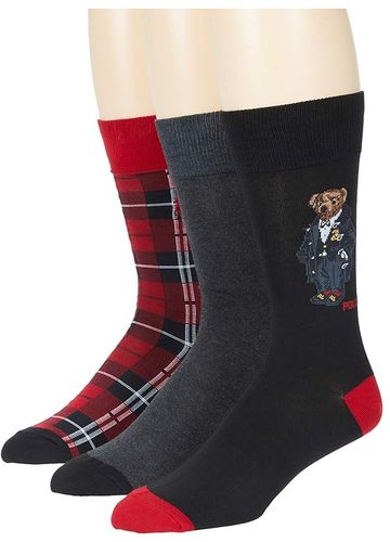 Holiday Party Bear 3-Pair Giftbox (Assorted) Men's Crew Cut Socks Shoes