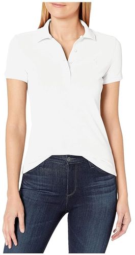 Short Sleeve Slim Fit Stretch Pique Polo (White) Women's Clothing