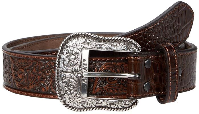 Embossed w/ Gator Print Billet Belt (Brown) Men's Belts
