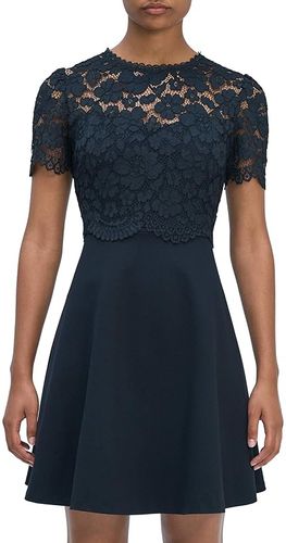 Rose Lace Bodice Ponte Dress (Black) Women's Dress