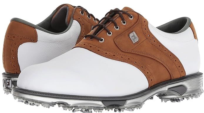 DryJoys Tour (White/Bomber Taupe Traditional Saddle) Men's Golf Shoes
