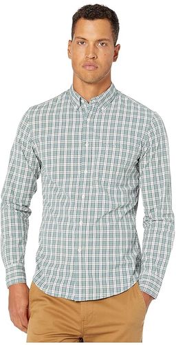 Slim Stretch Secret Wash Shirt in Study Club Plaid Organic Cotton (Study Club Green) Men's Clothing