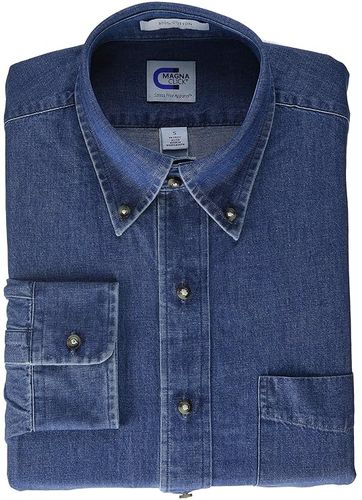 Long Sleeve Magnetically-Infused Denim Button-Down Shirt (Denim) Men's Clothing