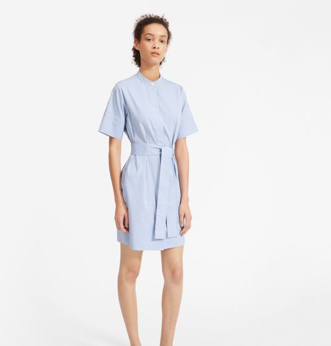 Cotton Collarless Belted Shirtdress by Everlane in Oxford Blue, Size 14