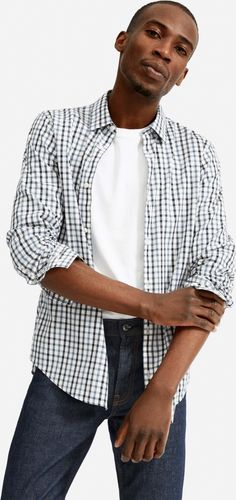 Slim Fit Performance Shirt by Everlane in Dark Slate Plaid, Size XXL