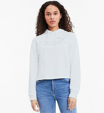 Essential Metallic Cropped Hoodie in White/ White Size X-Small Cotton