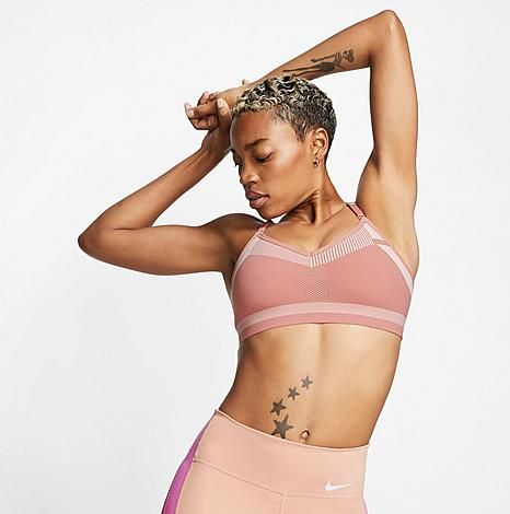 Flyknit Indy Light-Support Sports Bra in Pink/Pink Quartz Size Small Nylon/Spandex/Knit