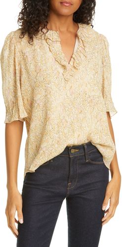 Rebecca Taylor Soleil Metallic Floral Cotton & Silk Blend Top at Nordstrom Rack