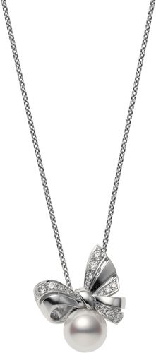 Ribbon Diamond & Pearl Pendant Necklace