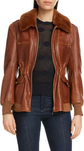 Lambskin Leather Jacket With Genuine Shearling Trim