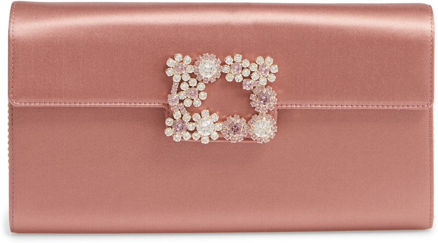 Flower Buckle Satin Clutch - Pink