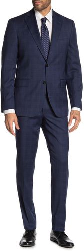 Ted Baker London Jarrow Blue Plaid Two Button Notch Lapel Wool Trim Fit Suit at Nordstrom Rack