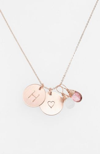 14K-Gold Fill Heart Disc, Moonstone & Pink Quartz Initial Necklace