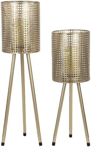 Willow Row Tall Cylindrical Gold Mesh Metal Candle Holders on Tripod Bases - Set of 2 at Nordstrom Rack