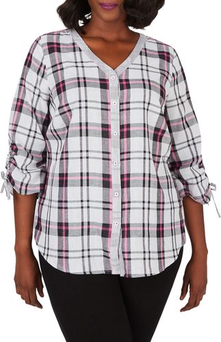 Plus Size Women's Foxcroft Marlin Double Face Plaid Cotton Button-Up Shirt
