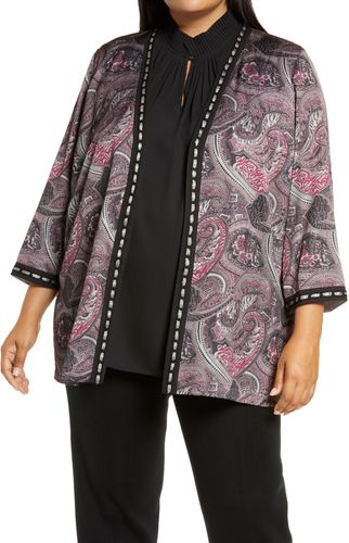 Plus Size Women's Ming Wang Three Quarter Sleeve Jacket