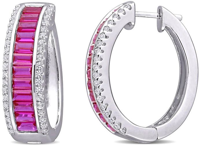 Delmar Sterling Silver Created Ruby & Created White Sapphire 23.5mm Hoop Earrings at Nordstrom Rack