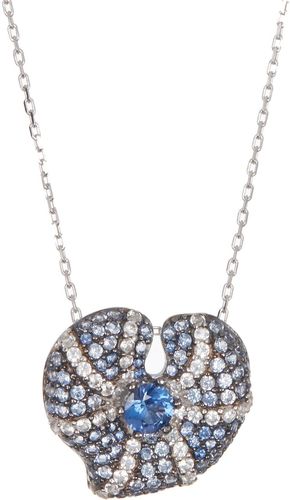 Suzy Levian Sterling Silver Center Sapphire Heart Pendant Diamond Accent Necklace - 0.02 ctw at Nordstrom Rack