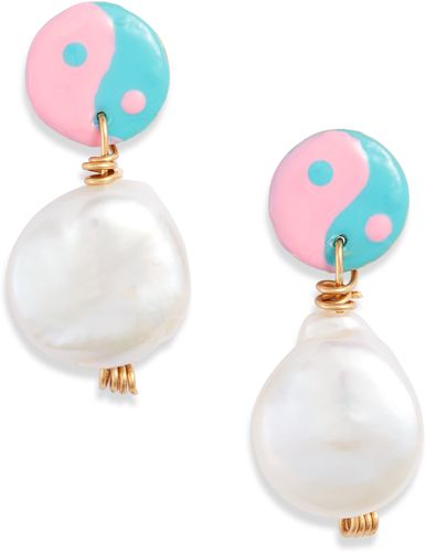 Trippy Yin Yang Freshwater Pearl Drop Earrings