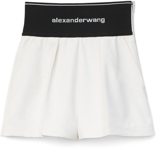 Logo Waistband Pleated Sateen Shorts