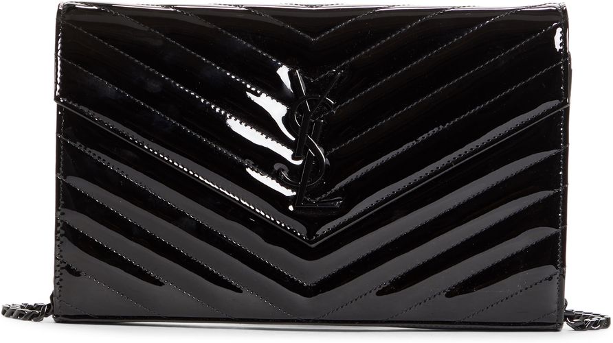 Monogramme Quilted Patent Leather Wallet On A Chain - Black