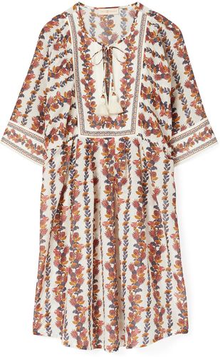 Tropical Print Cotton & Silk Cover-Up Tunic Dress