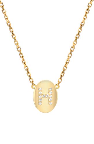 Oval Framed Diamond Initial Pendant Necklace