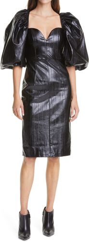 Irina Puff Sleeve Textured Faux Leather Sheath Dress