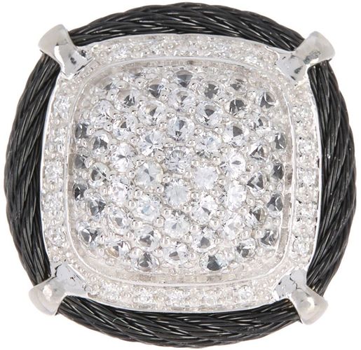 ALOR Black-Tone Stainless Steel & 18K White Gold Pave Diamond Ring - Size 6.5 at Nordstrom Rack