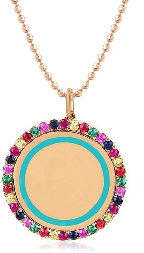 EF Collection 14K Rose Gold Pave Rainbow Stones & Turquoise Enamel Round Pendant Necklace at Nordstrom Rack