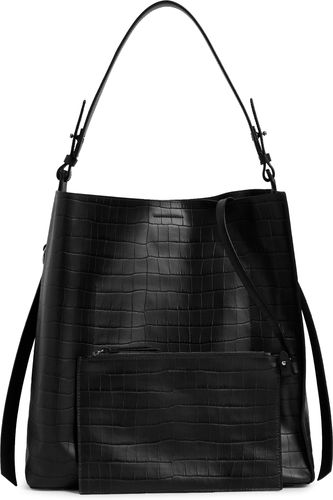 Polly Croc Embossed Leather North/south Tote With Removable Pouch - Black