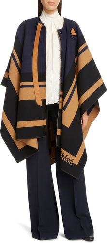 Stripe Trim Wool Cape