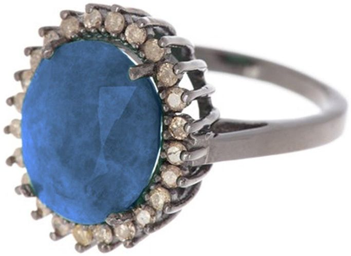 ADORNIA Fine Black Rhodium Plated Sterling Silver Halo Diamond Blue Sapphire Ring - 0.50 ctw at Nordstrom Rack