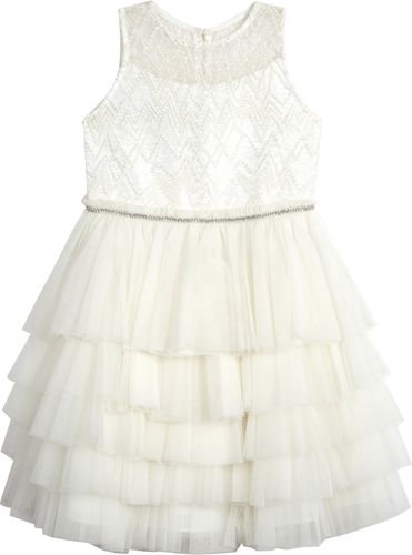Girl's Badgley Mischka Collection Beaded Tulle Party Dress