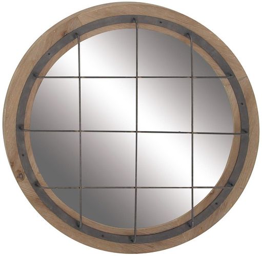 Willow Row Rustic Round Wood And Iron Grid-Patterned Wall Mirror at Nordstrom Rack
