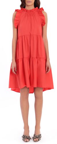 Tiered Ruffle Sleeveless Stretch Cotton Poplin Shift Dress