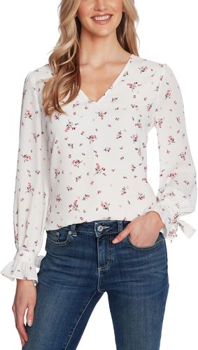 Breezy Springs Ruffle Trim Floral Print Crepe Blouse