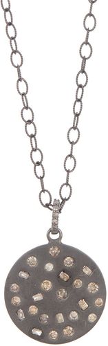 ADORNIA Fine Sterling Silver Inlaid Diamond Mosaic Circle Pendant Necklace - 1.5 ctw at Nordstrom Rack