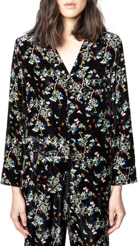 Floral Print Button Front Velvet Shirt